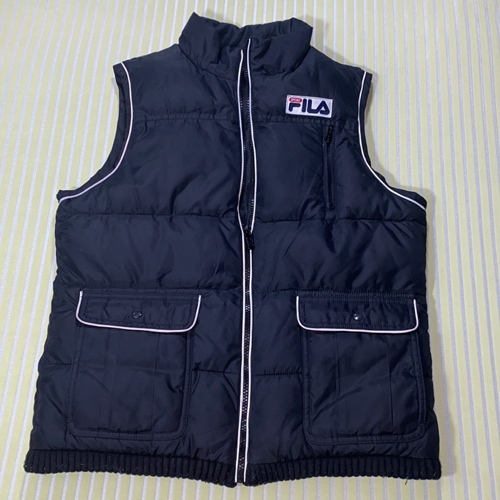 Vintage Black Fila Zip Up Puffer Vest Medium
